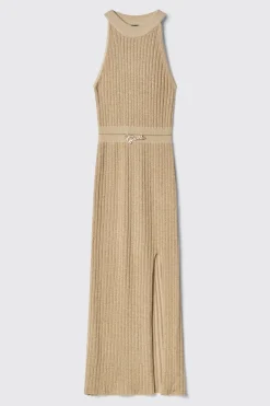 Abiti^Gaëlle Abito con scollo halter in costina • Oro - Paris Deserto