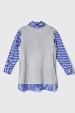 Abiti^Gaëlle Abito corto bimaterico • - Paris Grigio melange/azzuro scuro