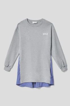 Abiti^Gaëlle Abito corto girocollo a manica lunga con retro in popeline • Grigio melange -azzurro - Paris Grigio melange-azzurro