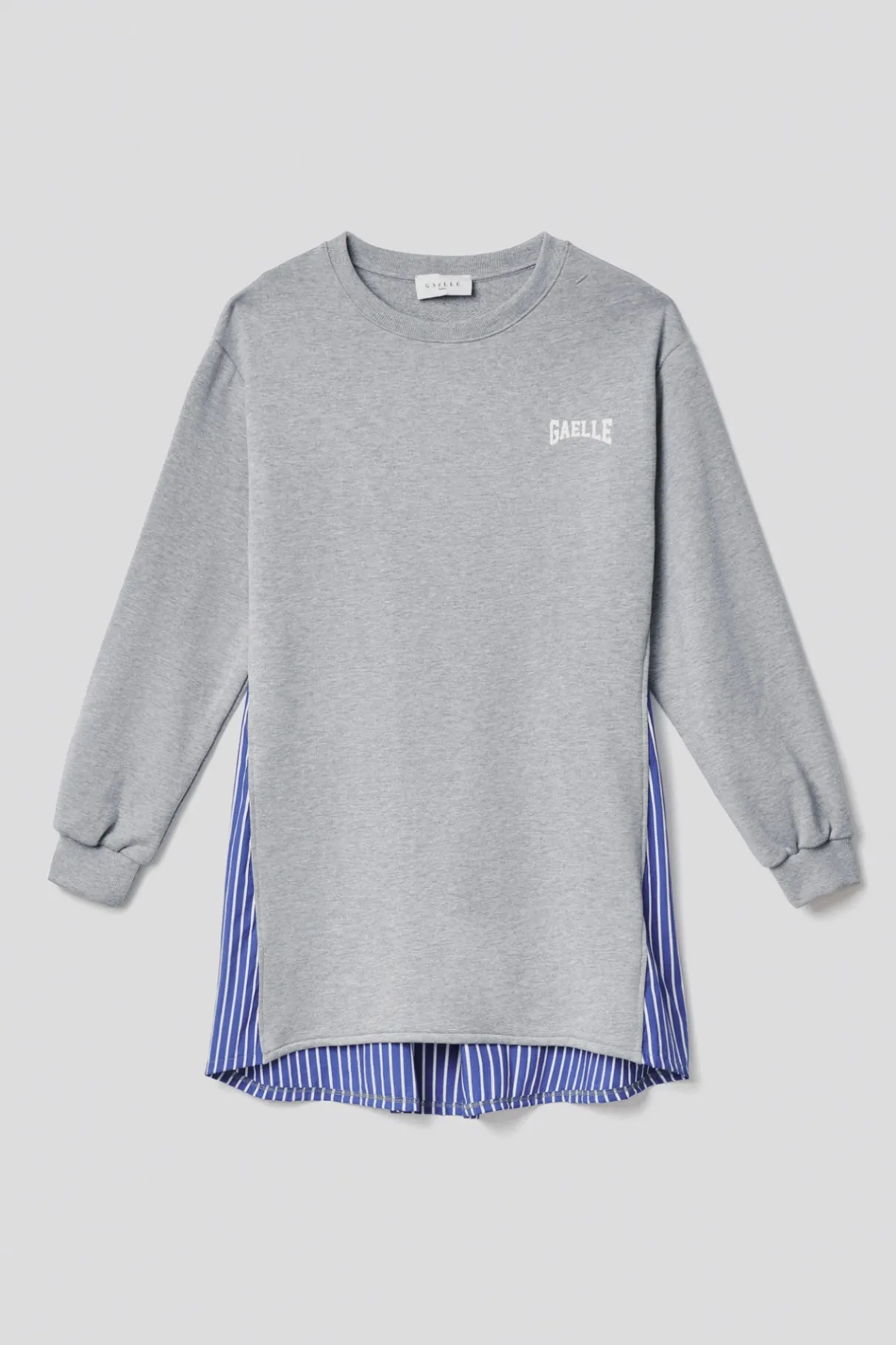 Abiti^Gaëlle Abito corto girocollo a manica lunga con retro in popeline • Grigio melange -azzurro - Paris Grigio melange-azzurro