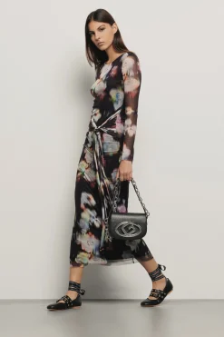 Abiti^Gaëlle Abito longuette a manica lunga in tulle stretch • - Paris Nero