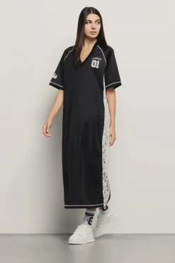 Abiti^Gaëlle Abito lungo con spacco sul davanti scollo a v mezza manica raglan • - Paris Rosa nero