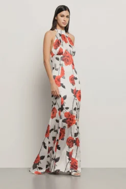 Abiti^Gaëlle Abito lungo scollo halter in raso creponne • - Paris Rose rosse