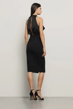 Abiti^Gaëlle Abito midi all-in-one in raso e punto milano • - Paris Nero