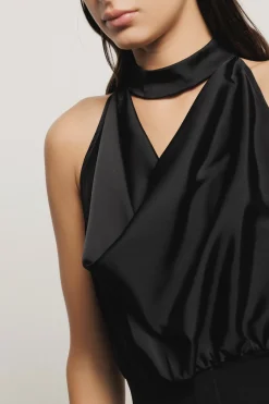 Abiti^Gaëlle Abito midi all-in-one in raso e punto milano • - Paris Nero