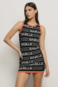 Abiti^Gaëlle Abito midi con logo • - Paris Nero-arancione