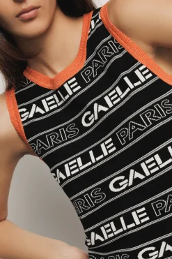 Abiti^Gaëlle Abito midi con logo • - Paris Nero-arancione