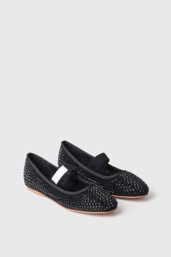 Ballerine^Gaëlle Ballerina flat in suede con strass e etichetta logo su elastico • - Paris Nero