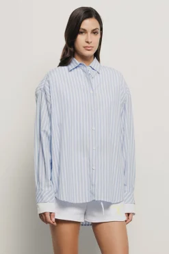 Camicie^Gaëlle Camicia con doppio polsino in popeline bastonetto • - Paris Azzurro