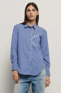 Camicie^Gaëlle Camicia con fondo irregolare in popeline bastonetto • - Paris Azzurro scuro