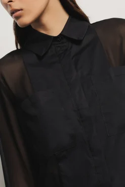 Camicie^Gaëlle Camicia con tasche in georgette e popeline • - Paris Nero