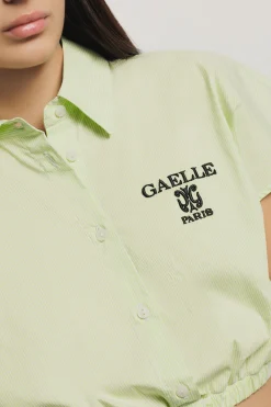 Camicie^Gaëlle Camicia cropped con elastico in popeline bastonetto • - Paris Lime