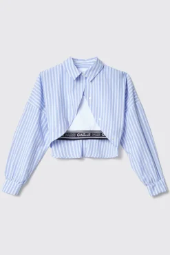 Camicie^Gaëlle Camicia cropped in popeline bastonetto con top • - Paris Azzurro
