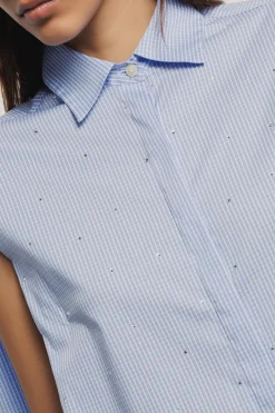 Camicie^Gaëlle Camicia smanicata con retro sgodato in popeline vichy • - Paris Azzurro