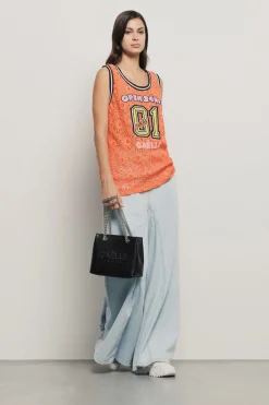 T-Shirt^Gaëlle Canotta in pizzo con smanicato e ricamo • - Paris Arancio