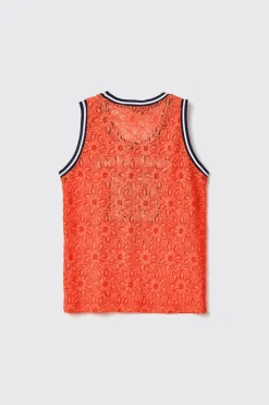 T-Shirt^Gaëlle Canotta in pizzo con smanicato e ricamo • - Paris Arancio