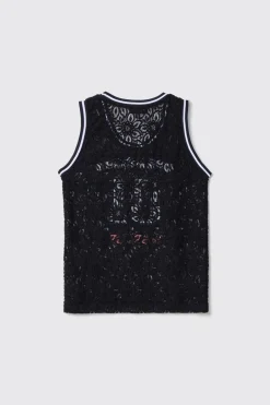 T-Shirt^Gaëlle Canotta in pizzo con smanicato e ricamo • - Paris Nero