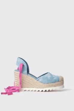 Espadrillas^Gaëlle Espadrillas con zeppa 120 mm in tela denim con ricamo • - Paris Denim light blu