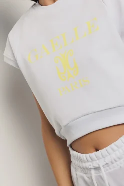Felpe^Gaëlle Felpa crop paricollo smanicata con dettaglio raglan e stampa • - Paris Bianco