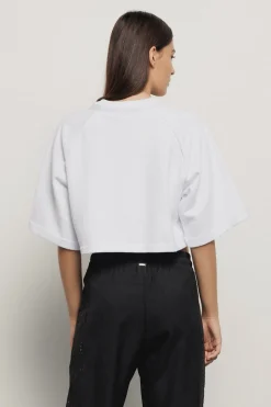 Felpe^Gaëlle Felpa paricollo mezza manica crop raglan con laccio fantasia e stampa • - Paris Bianco