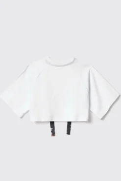 Felpe^Gaëlle Felpa paricollo mezza manica crop raglan con laccio fantasia e stampa • - Paris Bianco