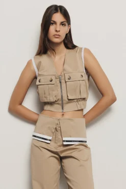 Giacche & Gilet^Gaëlle Gilet crop zippato in gabardina • - Paris Safari