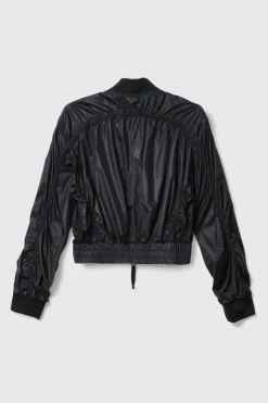 Capispalla^Gaëlle Giubbino nylon cropped zippato con smacchinato su polsi e stampa • - Paris Nero