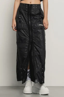 Gonne & Shorts^Gaëlle Gonna lunga in nylon zippata con stampa • - Paris Nero