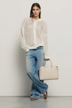 Shopper & Zaini^Gaëlle Maxi shoulder strap in ecopelle saffiano e logo in metallo • - Paris Safari