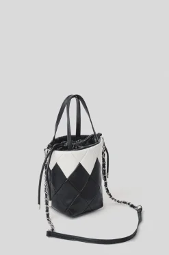 Borse A Mano|Borse Mini^Gaëlle Mini bucket bag matelasse' a rombi e logo in metallo • - Paris Nero bianco