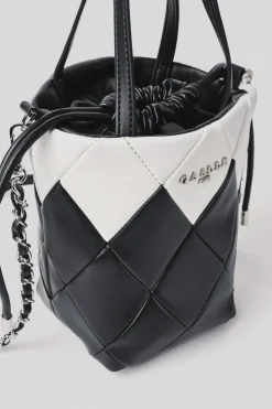 Borse A Mano|Borse Mini^Gaëlle Mini bucket bag matelasse' a rombi e logo in metallo • - Paris Nero bianco