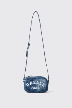 Borse A Mano|Borse A Tracolla^Gaëlle Mini camera bag denim plisse' con logo ricamato • - Paris Denim dark blue