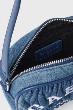 Borse A Mano|Borse A Tracolla^Gaëlle Mini camera bag denim plisse' con logo ricamato • - Paris Denim dark blue
