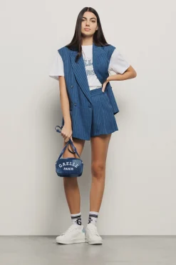 Borse A Mano|Borse A Tracolla^Gaëlle Mini camera bag denim plisse' con logo ricamato • - Paris Denim dark blue