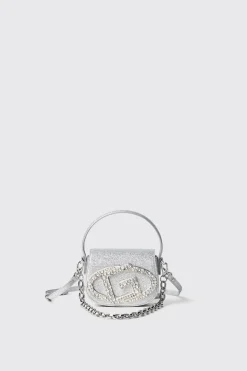 Borse A Mano|Borse Mini^Gaëlle Mini shoulder strap con catena e maxi g strass • - Paris Bianco