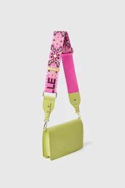 Borse Mini|Borse A Tracolla^Gaëlle Mini shoulder strap con logo in metallo e tracolla jacquard • - Paris Lime