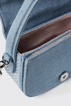 Borse A Mano|Borse Mini^Gaëlle Mini shoulder strap denim con strass e applicazione maxi g • - Paris Blu
