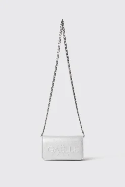 Borse Mini|Borse A Tracolla^Gaëlle Mini shoulder strap glitter con logo embossed • - Paris Argento