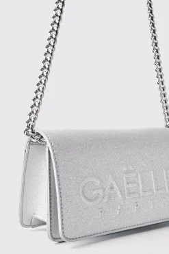 Borse Mini|Borse A Tracolla^Gaëlle Mini shoulder strap glitter con logo embossed • - Paris Argento