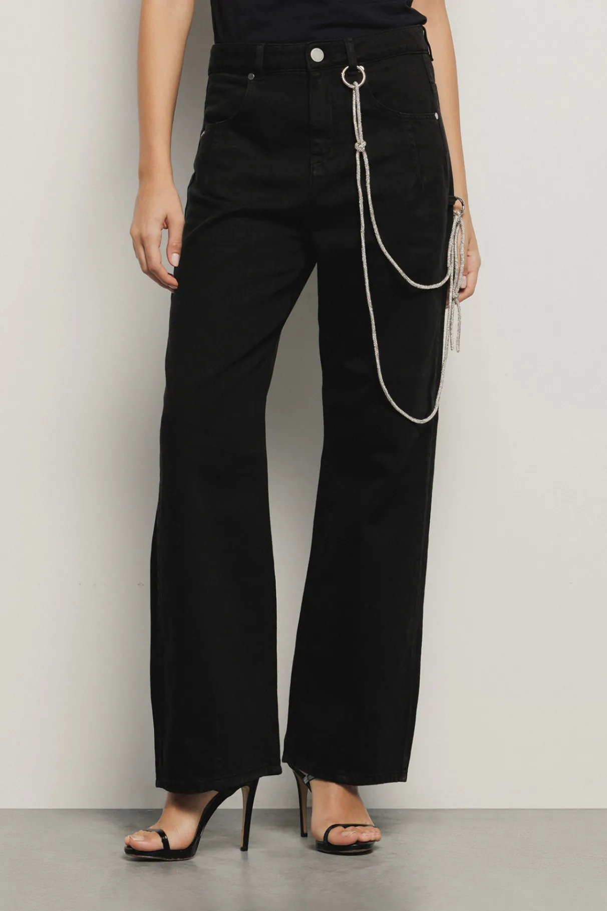 Pantaloni & Leggings|Denim^Gaëlle Pantalone boy over loose fit con catene strass • - Paris Nero
