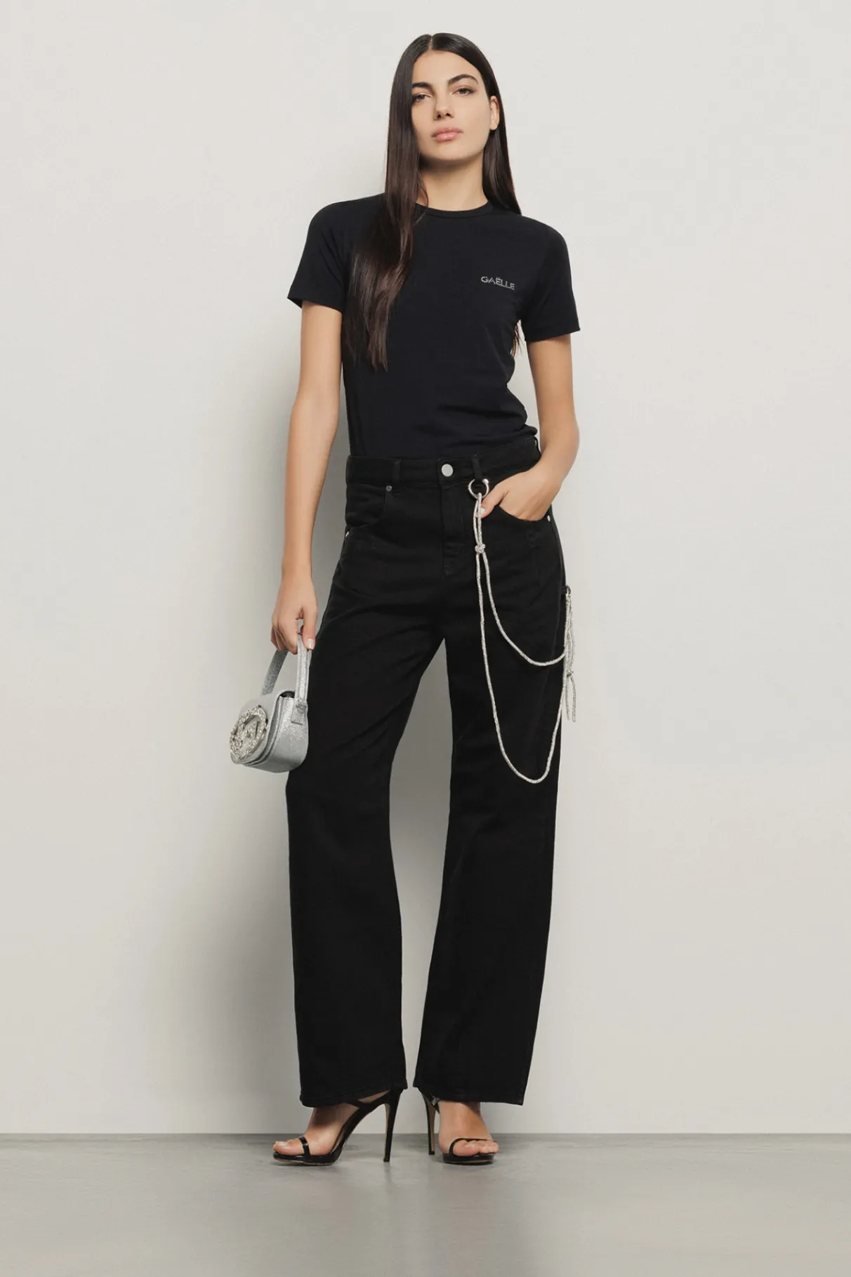 Pantaloni & Leggings|Denim^Gaëlle Pantalone boy over loose fit con catene strass • - Paris Nero