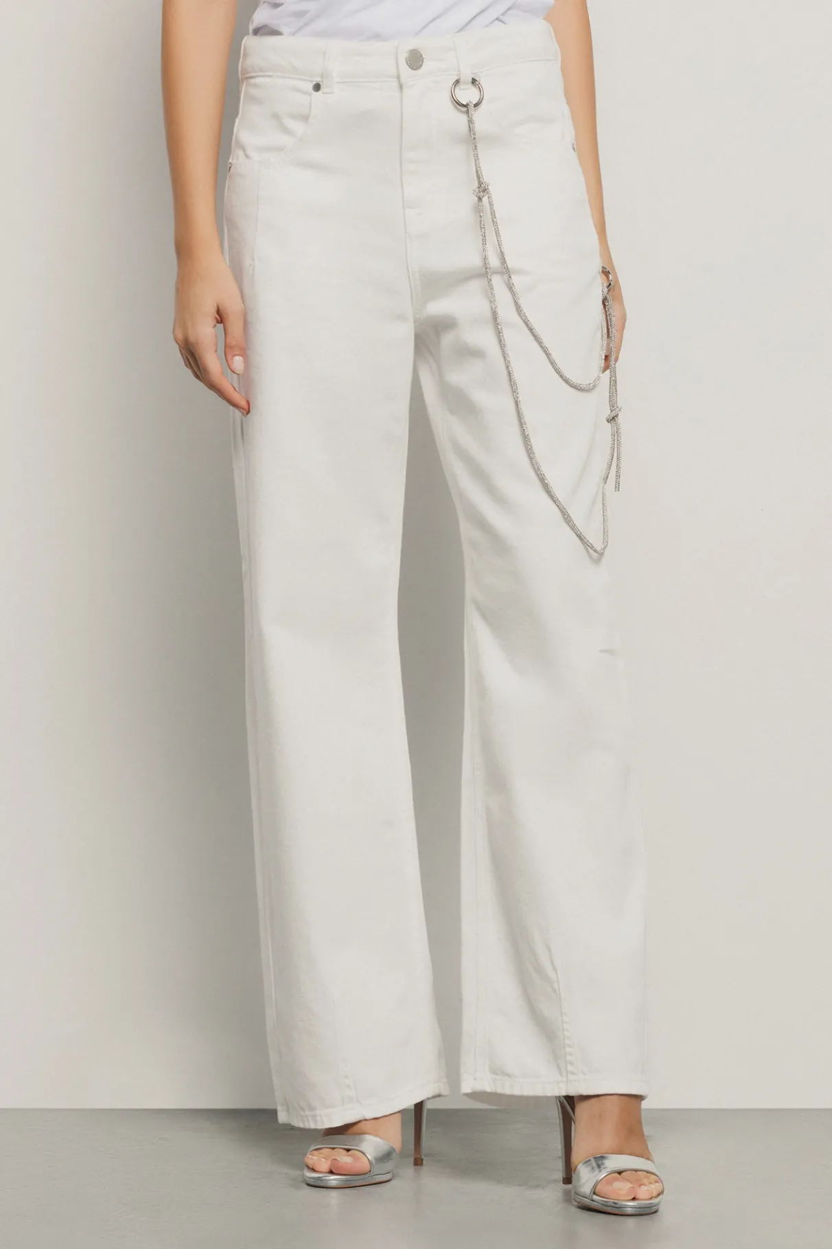 Pantaloni & Leggings|Denim^Gaëlle Pantalone boy over loose fit con catene strass • - Paris Off white