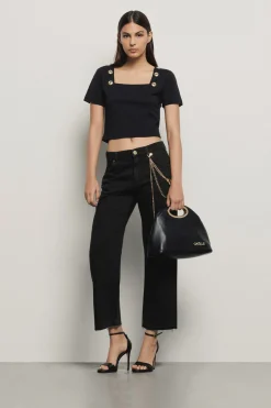 Pantaloni & Leggings|Denim^Gaëlle Pantalone boy straight con mix catene • - Paris Nero