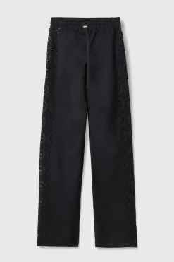 Pantaloni & Leggings^Gaëlle Pantalone in twill dritto con inserti in pizzo san gallo • - Paris Nero
