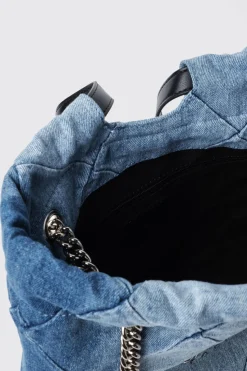 Borse A Mano|Borse A Tracolla^Gaëlle Reg. bucket denim a rombi e applicazione metal logo • - Paris Denim light blu