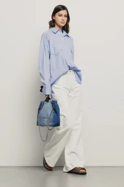 Borse A Mano|Borse A Tracolla^Gaëlle Reg. bucket denim a rombi e applicazione metal logo • - Paris Denim light blu