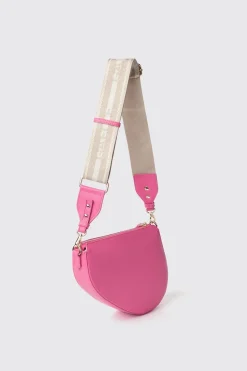 Borse A Mano|Borse A Tracolla^Gaëlle Reg moon bag con logo in metallo e tracolla jacquard • - Paris Fucsia