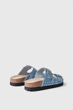 Sandali^Gaëlle Sandalo aperto in denim due fasce con strass • - Paris Denim light blu