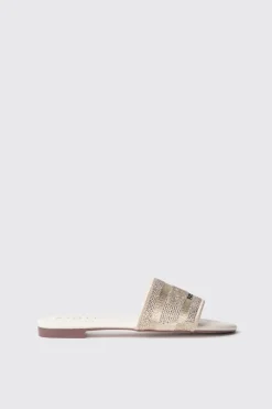 Sandali^Gaëlle Sandalo flat in cotone con strass e logo ricamato • - Paris Oro