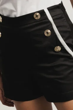Gonne & Shorts^Gaëlle Short a vita alta in twill e raso con bottoni • - Paris Nero gesso